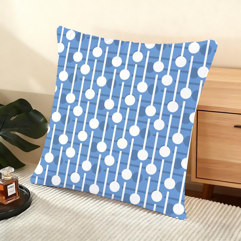 Blue And White Geometric Cushion Cover Soft Short Plush Pillow Cover Smooth Cozy Texture Aesthetic Cushion Case Home Decor