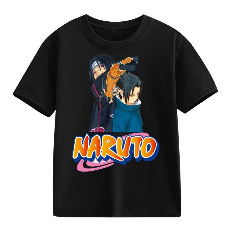 Maglietta Naruto Bambini Uzumaki Uchiha Sasuke Hatake Kakashi Stampa Personaggio Anime Cotone Manica Corta Ragazzi Ragazze Top Rotondi Larghi