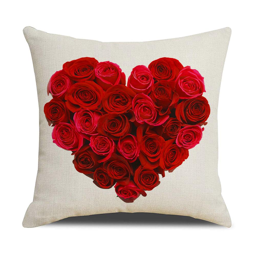 Valentine's Day Pillow Nordic Red Car Rose Love Print Cushion Linen Cushion Home Products