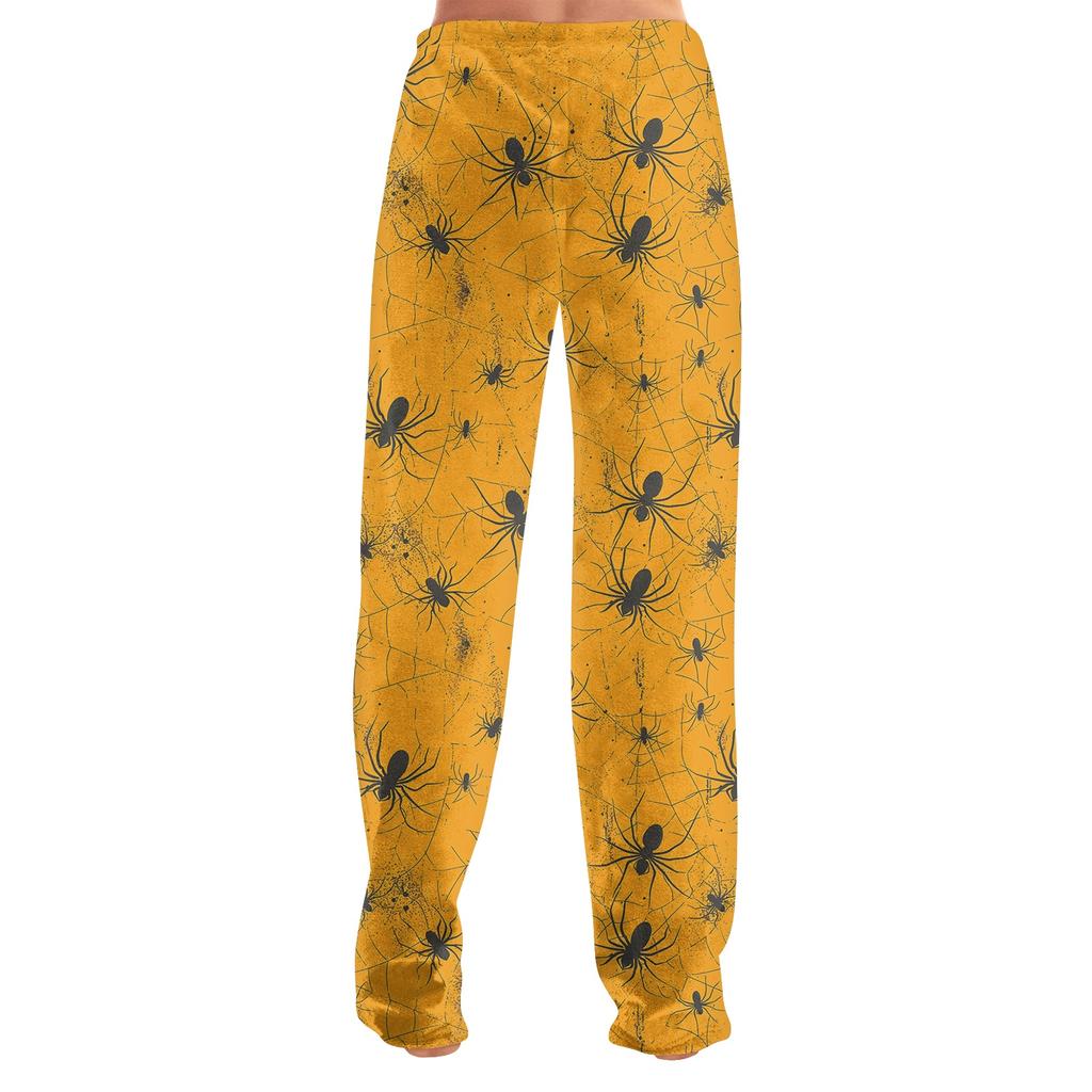 Women's Halloween Print Plush Lounge Pants Soft Elastic Waistband Casual Pajama Bottoms Comfortable Fit Relaxed Style