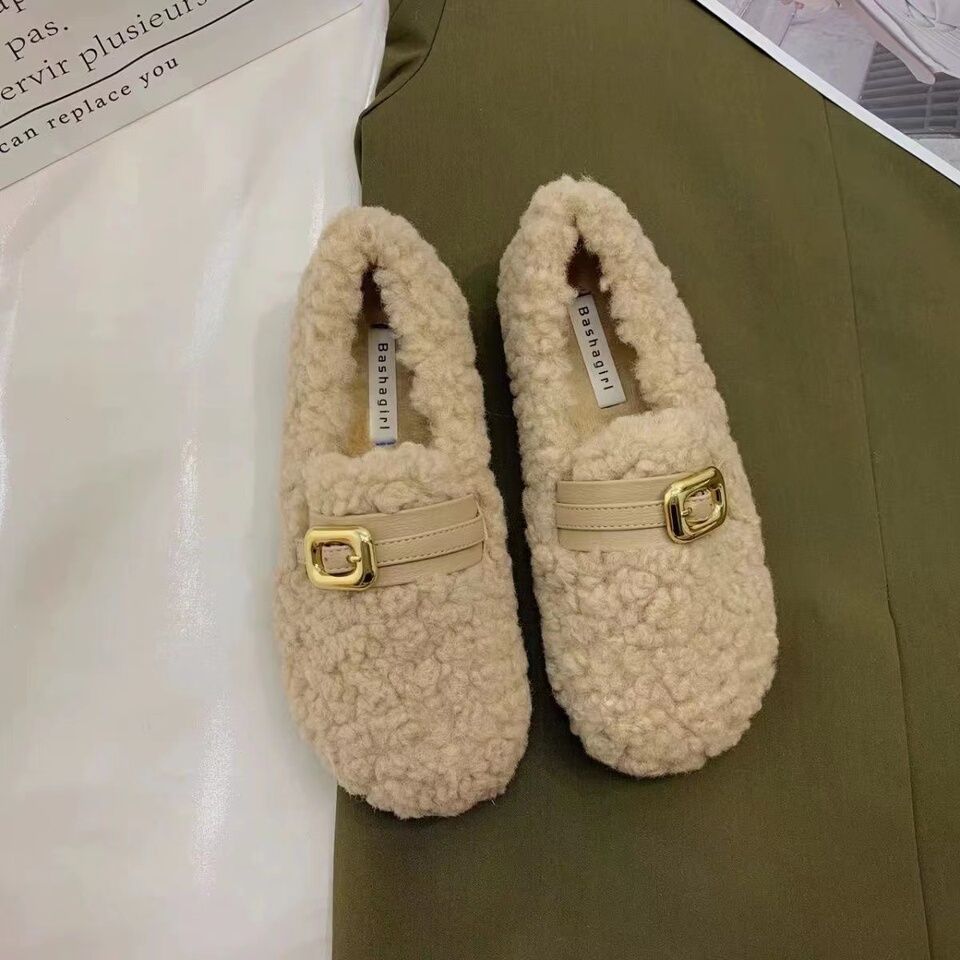 Wool Shoes for Women's Outer Wear 2025 Winter New Models, Jue Jue Zi, One-pedal Women's Shoes, Velvet Warm Cotton Shoes, Doudou Shoes Tide