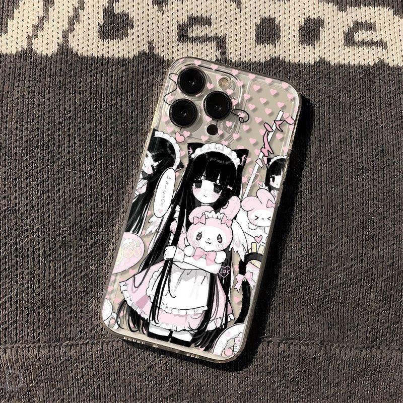 

Kawaii Maid Cat Girl & Bunny Plush Phone Case for iPhone 17 16 15 14 13 12 11 16E Series Pro Max Plus Double Layer Protection iphone 17 Air