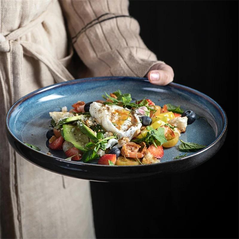 Creative and beautiful ceramic plates serving plate Retro tableware Western plate With steak for breakfast plates Japanese plate