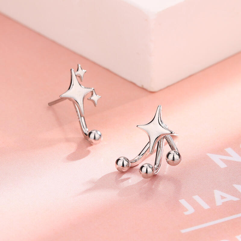 Cool Asymmetric Exquisite Stars Stud Earrings for Women Men Fashion Mini Dual Wearing Drop Earrings Party Jewelry Accessories