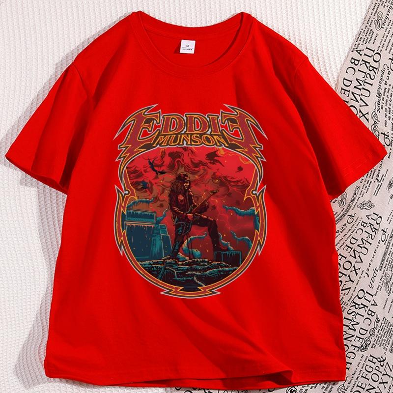 

Eddie Munson Playing Guitar Graphic T Shirts Men Women Streetwear Tshirt Mens Cotton Short Sleeve Tee Breathable Clothing S
