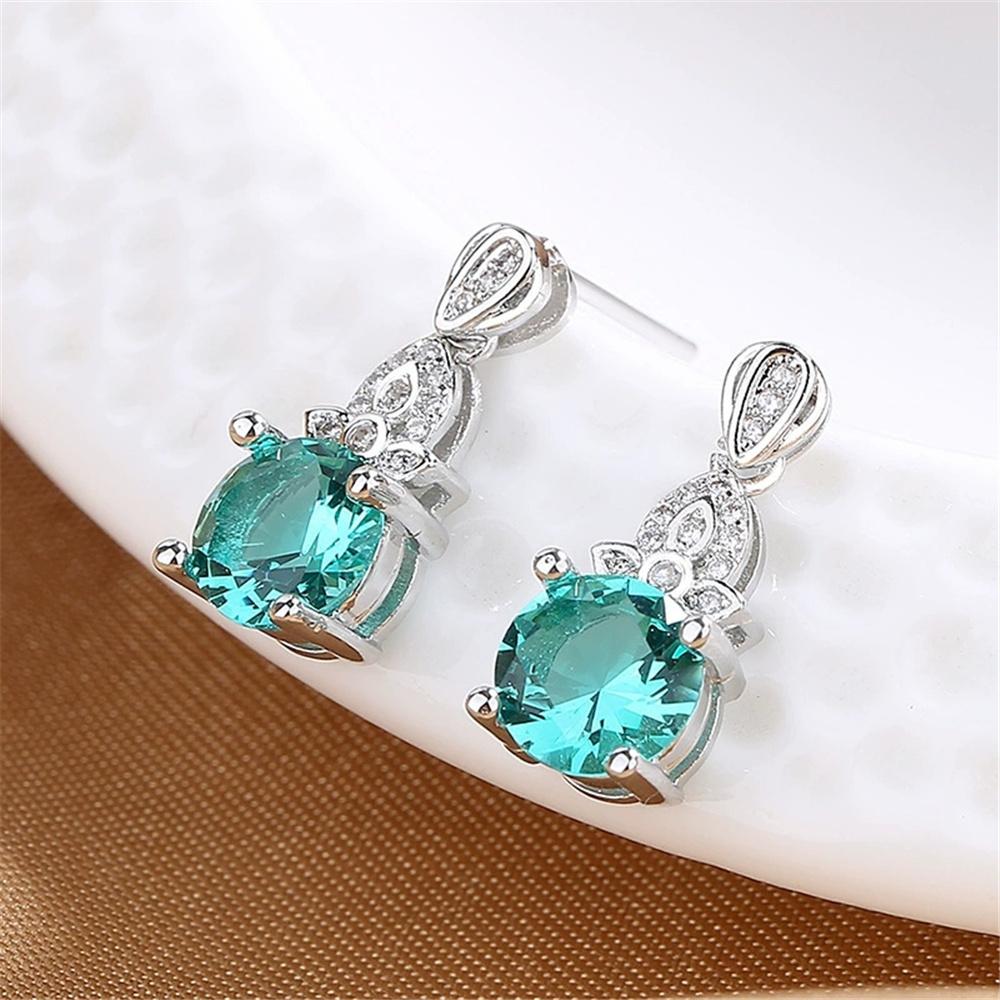 

Charm Female Small White Green Round Zircon Stud Earrings Vintage Silver Color Wedding Party Gift For Women