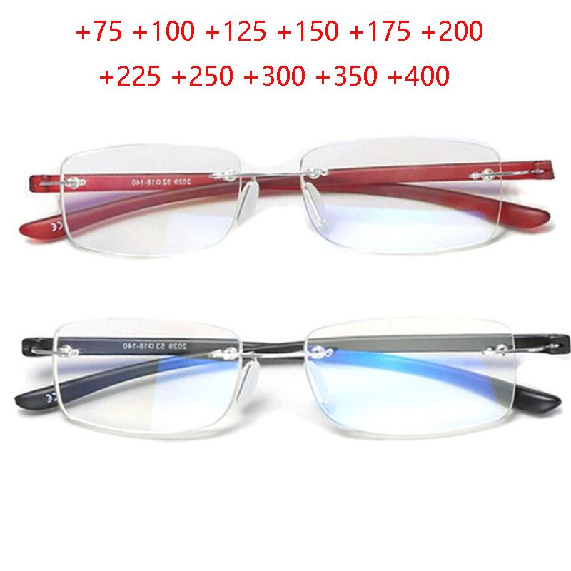 Semi-Rimless Anti Blue Rays Square Hyperopia Eyeglasses Women Men Magnifier Glasses For The Elderly +75 +100 +125 To +400