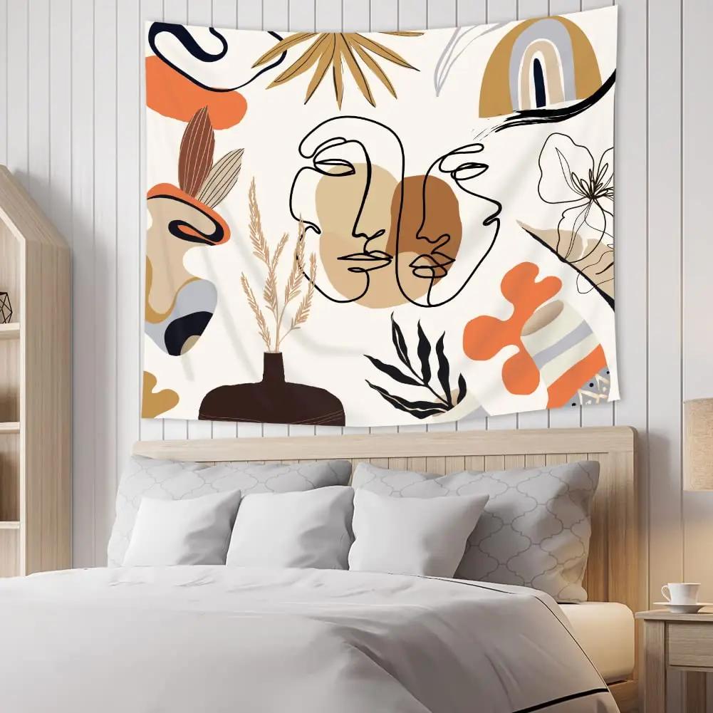 Abstract Sun Leaves Brown Geometric Wall Hanging Tapestry Vintage Simple Boho Palm Bedroom Dorm Living Room Wall Art Home Decor