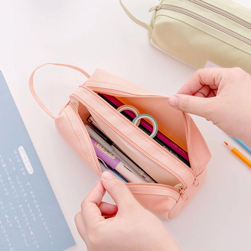 Student School Stationery Big High Capacity Candy color Pencil Case Pen Bag Double layer Pen Case