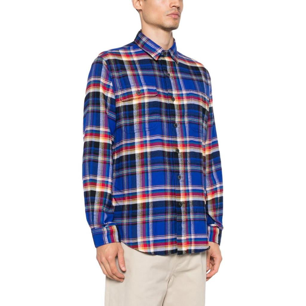 Polo Ralph Lauren Plaid Polo Collar Single-Breasted Long Sleeve Curved Hem Shirt Men Shirts Blue 710918882-001