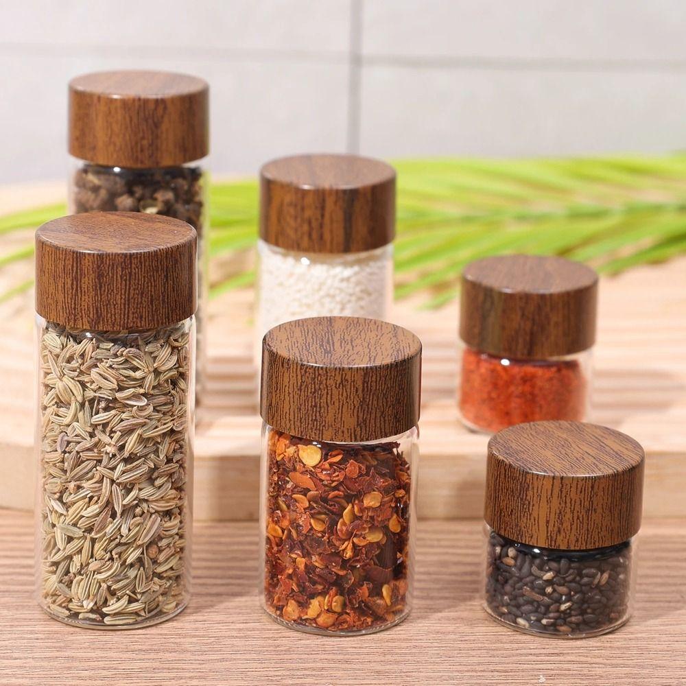 6PCS Transparent Wooden Lid Mini Glass Bottles 10/20/30 ML Mini Tea Bottle  Seasoning