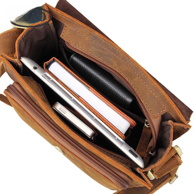 Vintage Genuine Leather Large Capacity Men's Messenger Bag - Crazy Horse Cowhide Shoulder Bag