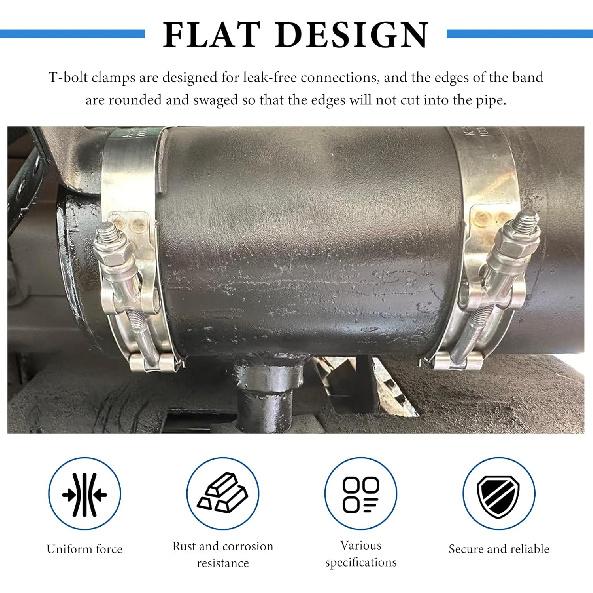 4 PCS 2" T-Bolt Hose Clamp, Stainless Steel Adjustable Pipe Clamp with Working Range 57-65mm, Heavy-Duty Turbo Intake Intercooler Clamps ert Locknut