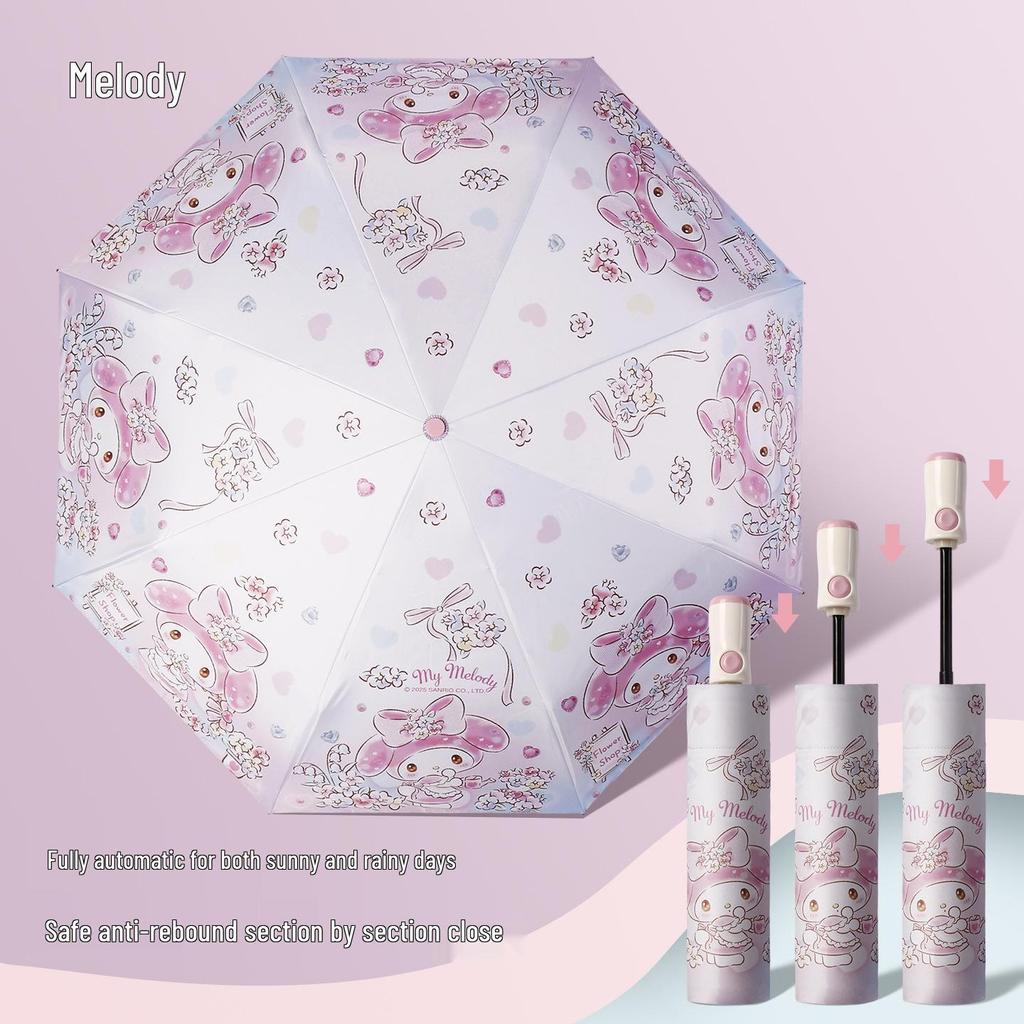 Auto Anti-Rebound Cartoon Umbrella for Female Students: Foldable, Portable, Dual-Use Sun and Rain Protection