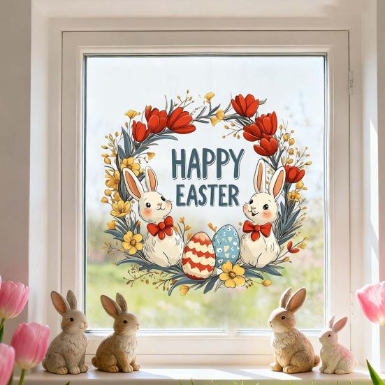 Yousheng Easter Window Clings Cute Bunny Egg Window Stickers for Glass Windows Double Sided Reusable PVC Decals for Spring Party Home Classroom
