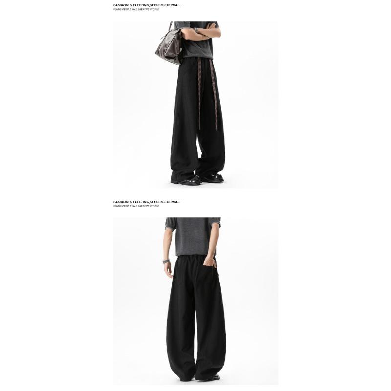 Vintage Contrast Plaid Belted Wide Leg Loose Casual Pants For Men