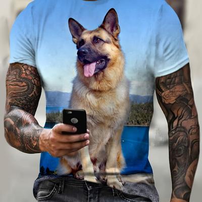 Plus Size Men's 3D Dog Graphic Print T-shirt For Summer, Trendy Casual Short Sleeve Tees