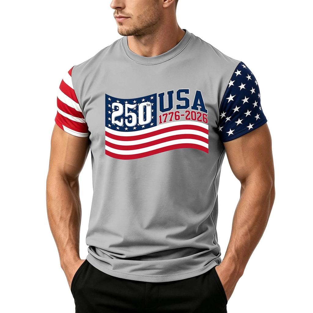 Men's Independence Day Flag Print Short Sleeve T-Shirt, Loose Casual Daily Summer Tops