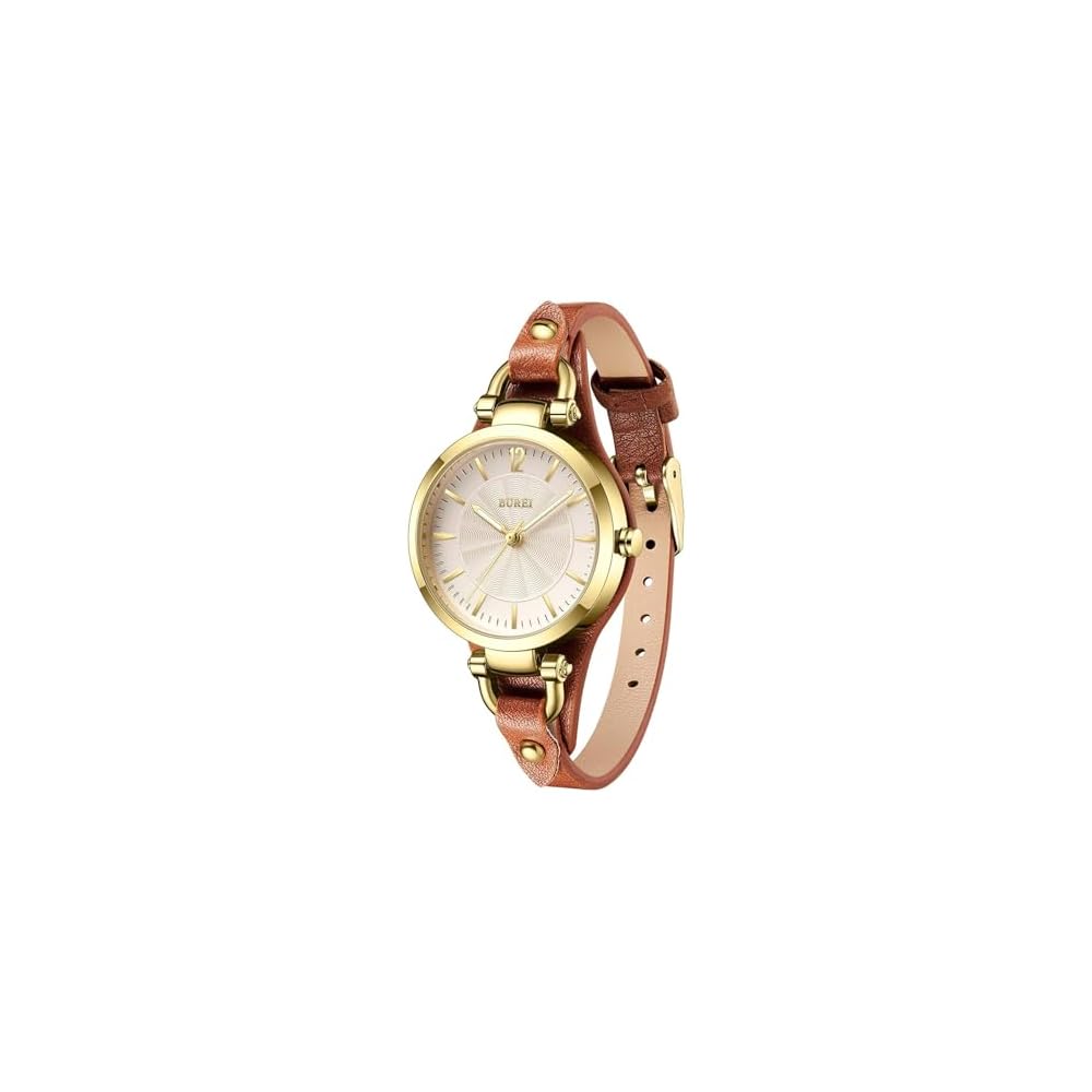 BUREI Women s Analog Quartz Watch Waterproof Simple Stylish Leather Strap Japanese Battery Brown