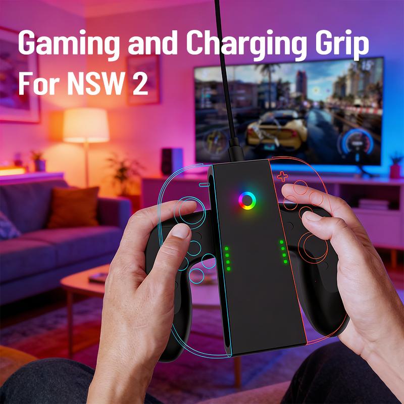 Charging Grip for Switch 2 JoyCon Multi-Function Handle Holder Type-C Charging Dock Grip Adapter for NS Switch2 Accessories