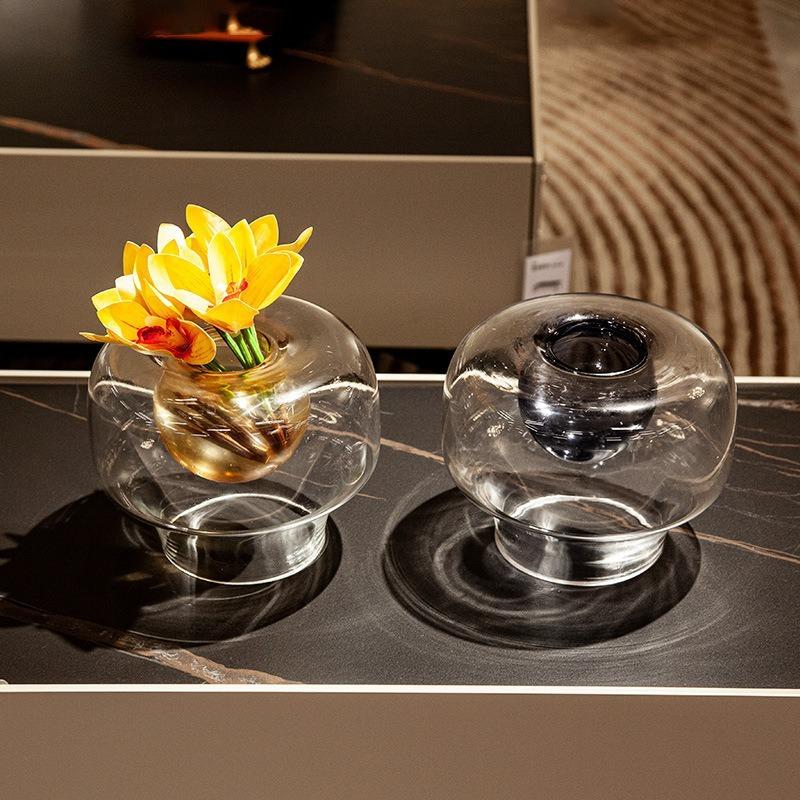 Glass Vase Double-layer Colored Yellow Flower Arrangement Flowerpot Flower Vase Pots Hydroponics Terrarium Home Decoration
