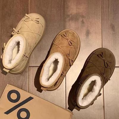 Retro Bow Snow Boots for Women 2025 Autumn and Winter New Niche Thick-soled Velvet Non-slip Short Boots Cotton Shoes for Women