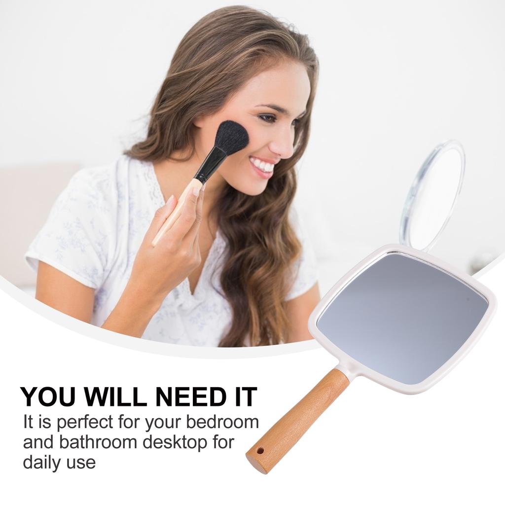 Handheld Makeup Mirror Vintage Mirror Portable Wood Makeup Mirror Square Hand Held Mirror for Men&