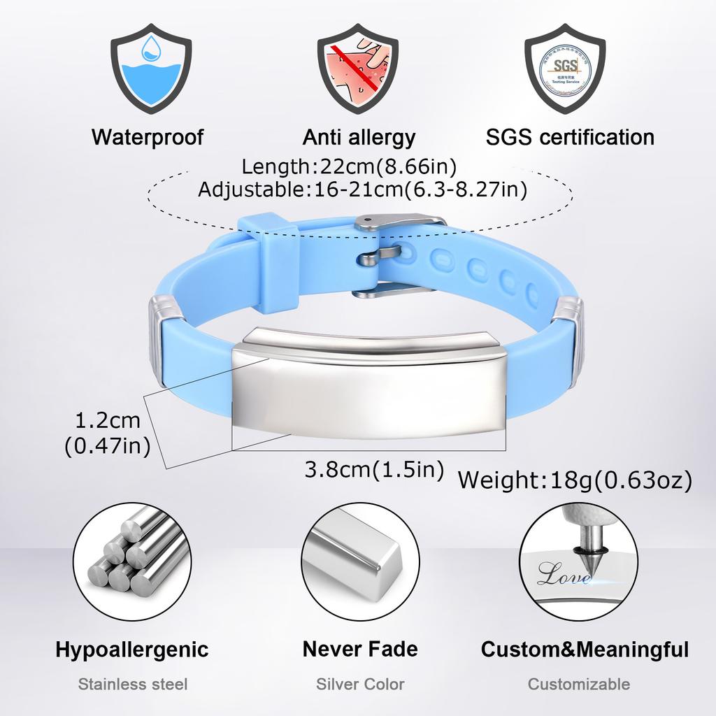 Vnox Bracelet en Silicone Réglable Personnalisable avec Plaque en Acier Inoxydable, Bracelet Souple en Caoutchouc pour Homme
