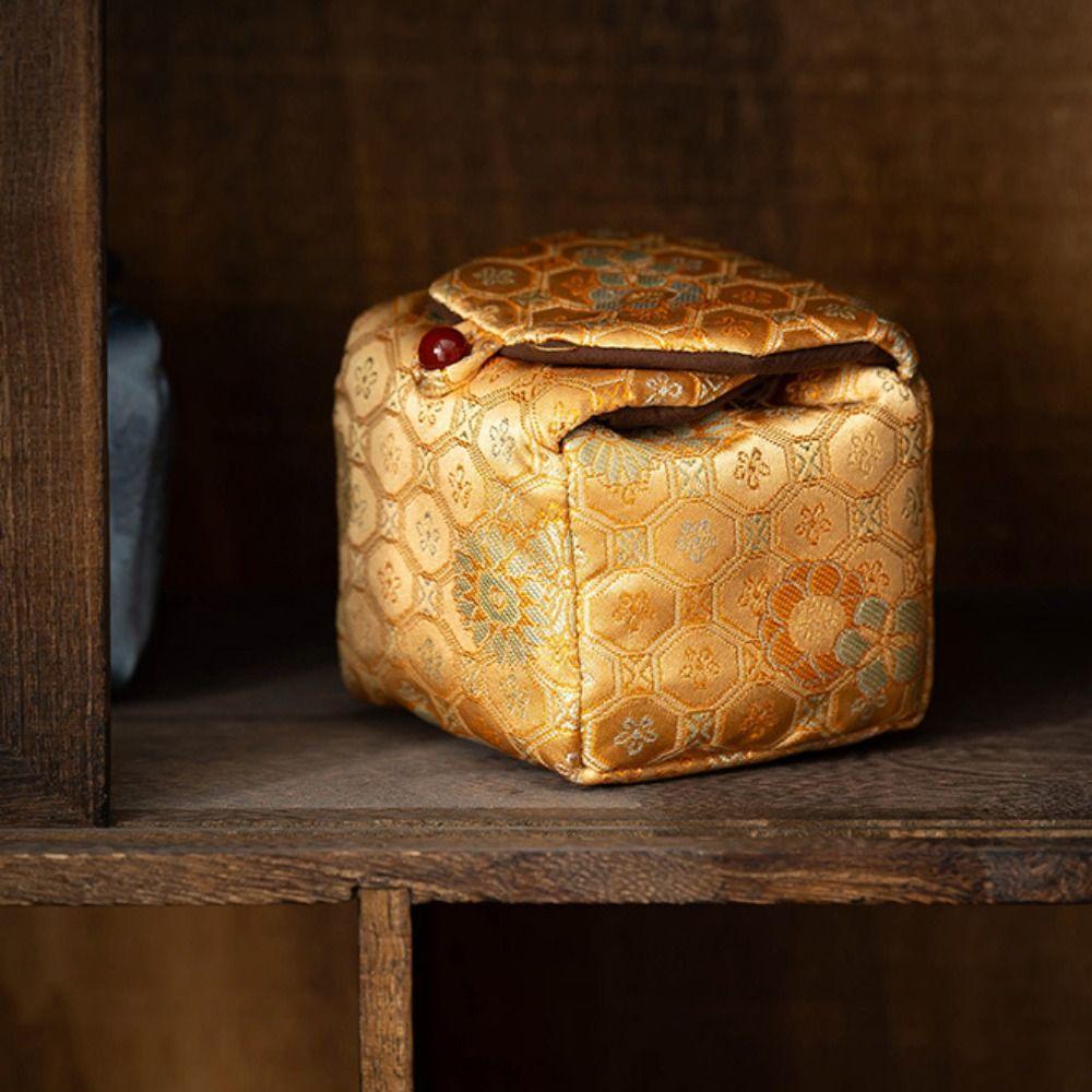 Print Tea Cup Cloth Pouch Chinese Style Embroidered Handbag Retro Teaware Storage Bag  Storage Bag