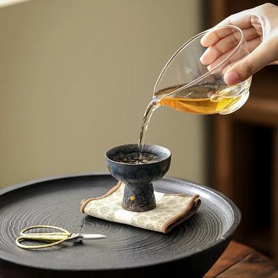 Empty Zhai Old Rock Clay Goblet Silver Gilded High Foot Master Cup Bronze Glaze Ceramic Teaware Tea Cup Single Cup Tea Bowl