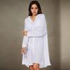 Solid Color Button Down Tunic Dress Long Sleeve Blouse Tops Beach Bikini Cover-up  Vacation Outfit