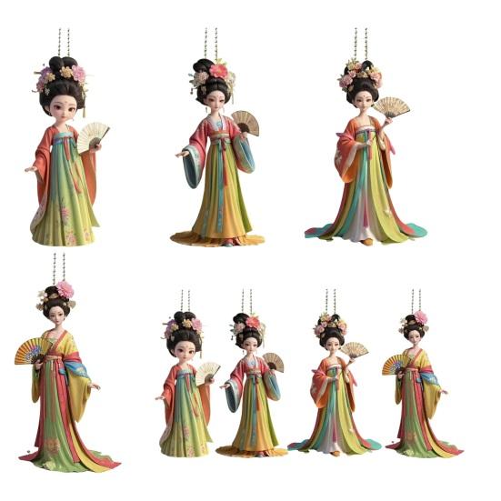 Ancient Lady Keychain Cute 2D Acrylic Chinese Doll Charm Fashion Car Mirror And Bag Accessory Desktop Ornament Gift