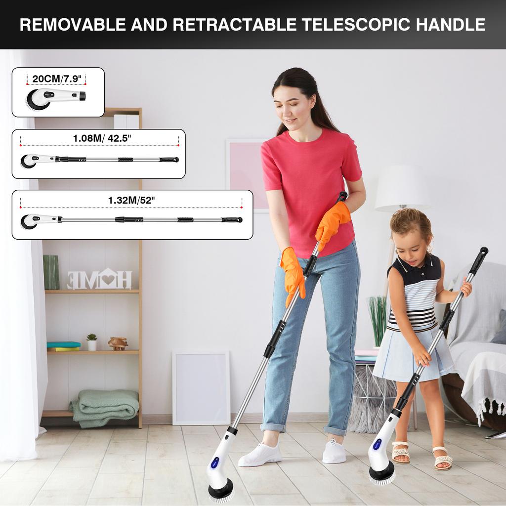 VickyHome Electric Spin Scrubber, Cordless Shower Scrubber with 9 Replaceable Brush Heads and Adjustable Extension Handle