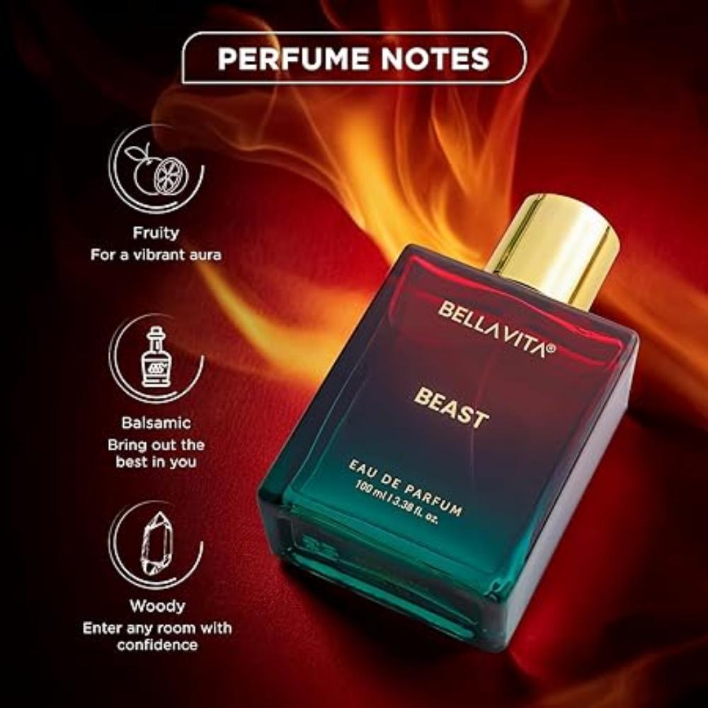 BELLAVITA Newly Launched Beast | Long Lasting EDP 100ml Perfume for Man and Woman | Raspberry, Patchouli and Rose | Premium Fragrance