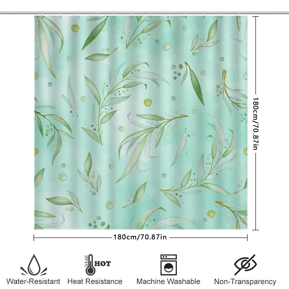Aquarell Blatt Duschvorhanggrünes Blumendekor Für Badezimmer Wasserdichtes Gewebe Schrumpffreies Futter Minzgrüne Farbe