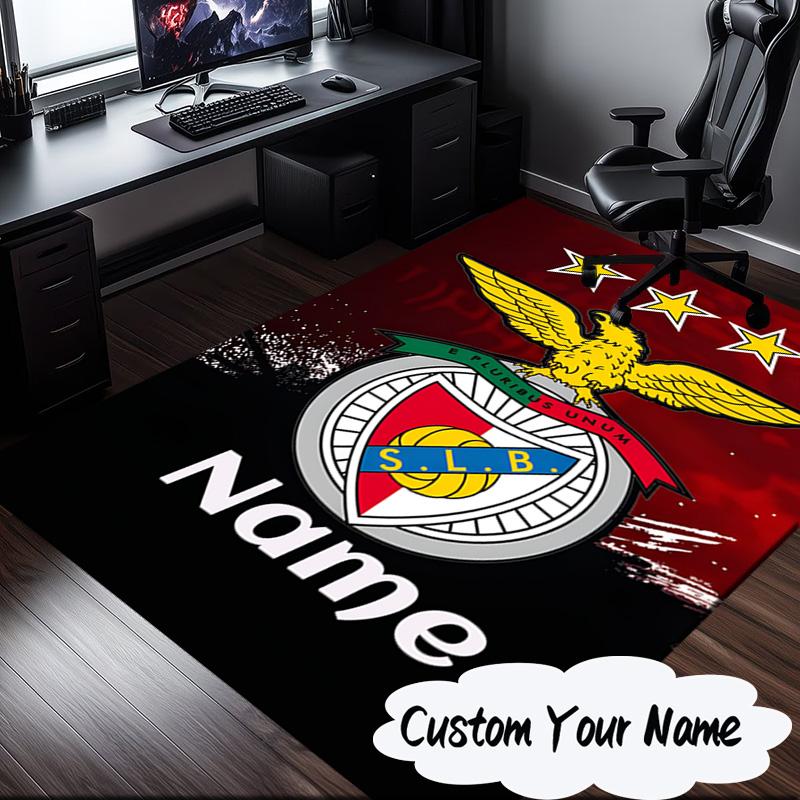 Custom Name Benfica Football Crest Rug for Living Room, Game Rooms, Office, Bedroom, Floor Mat Playful Design, fan gifts Christmas decor