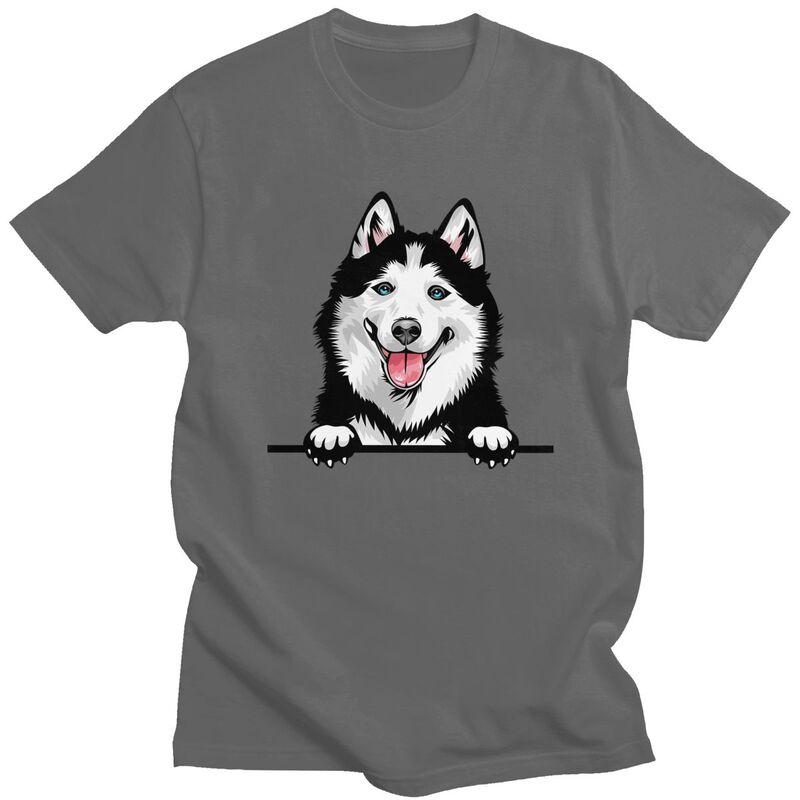 Custom Siberian Husky T Shirts Men Pure Cotton Tee Tops Alaskan Malamute Dog Tshirts ShortSleeve Tshirt Clothes