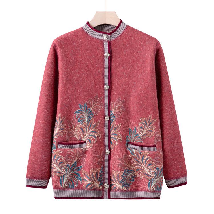 

Женская одежда, Осень и Зима Плюс Бархатный Утепленный Свитер, Свитер-Жакет, Новый Кардиган с Круглым Вырезом для Пожилых Женщин и Бабушек XL красный