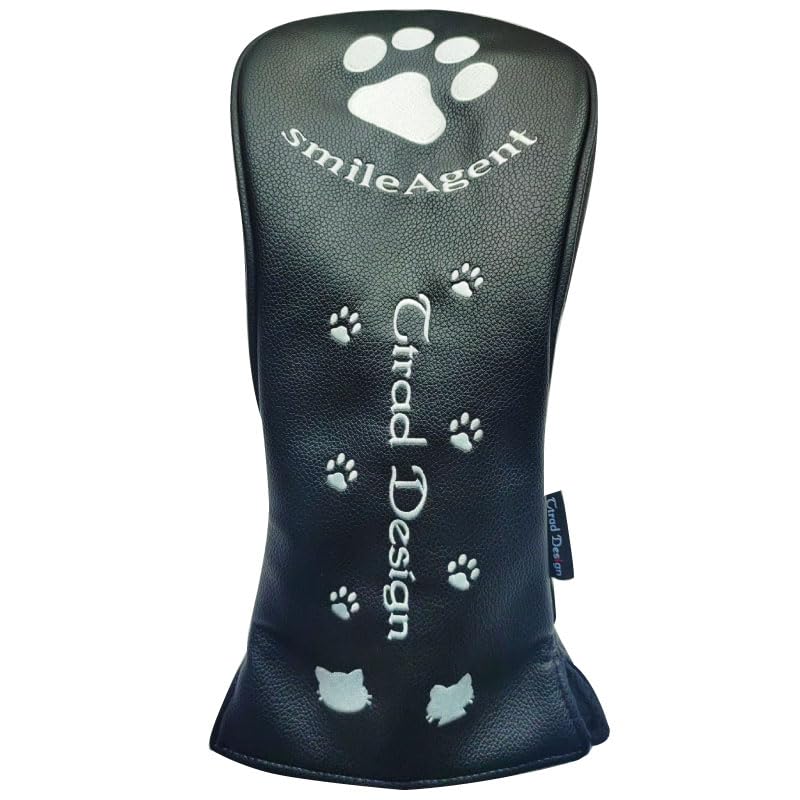 Sahc1741 Golf Headcover with Smile Agent Paw Print Embroidery, Paw Print Series, for Driver, Fairway Wood, and Hybrid (Black, for Hybrid)