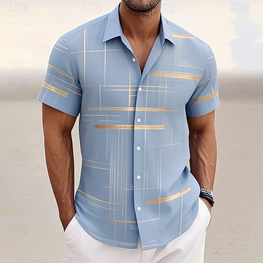 Men's Geometric Gradient Line Shirt Summer Shirt Button Up Shirt Short Sleeve