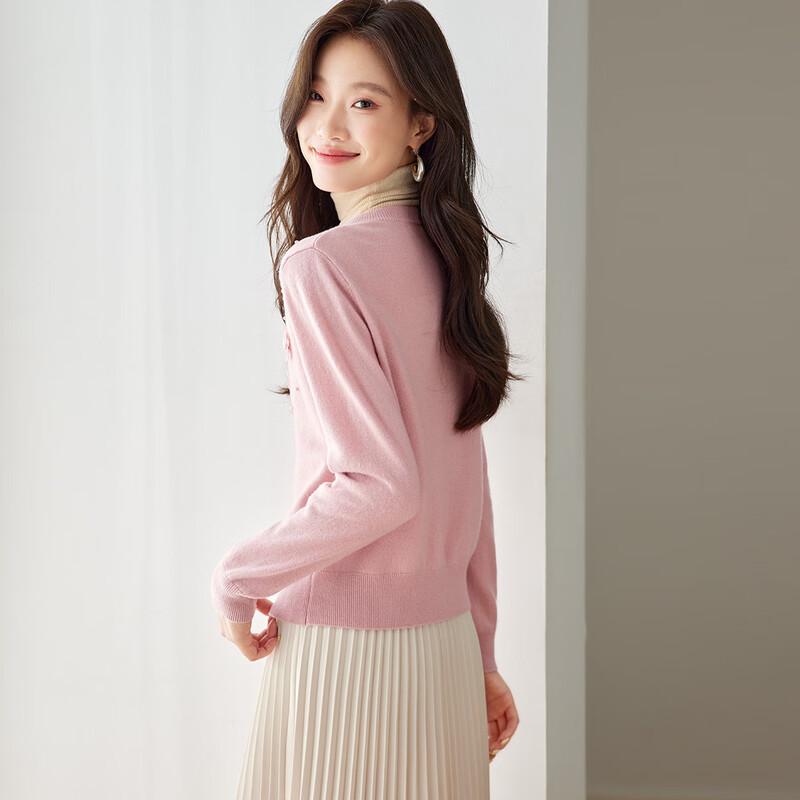 Srcr Women's 100% Pure Wool Short Knitted Cardigan with 3D Floral Design