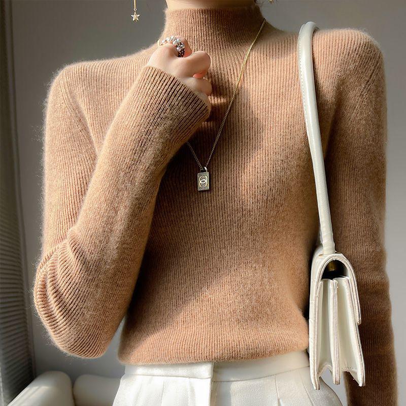 Women's Knitwear Sweater: Half-High Neck, Slim Fit Long Sleeve Top for Autumn/Winter