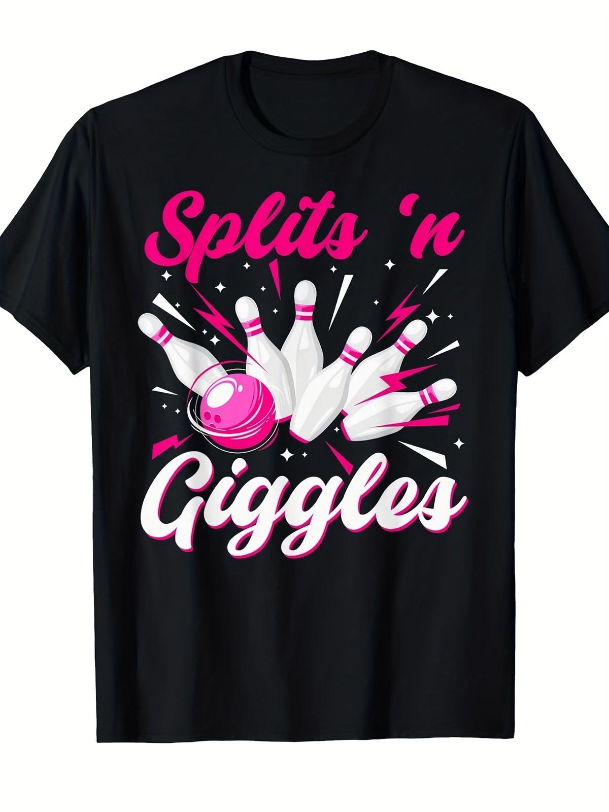 Funny Splits n Giggles Bowling Team Graphic T-Shirt - Retro Bowling Pin & Des S разноцветный