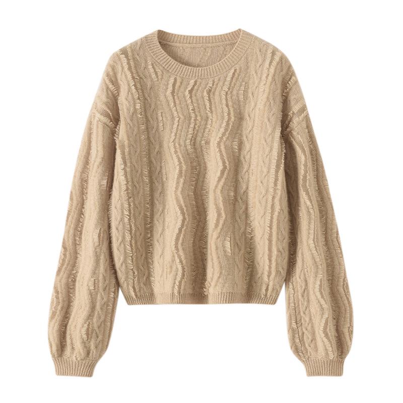 

Двусторонний свитер с кисточками и круглым вырезом из 100% чистого кашемира на осень/зиму 2024 г. — свободный крой, легкий роскошный стиль для женщин One Size