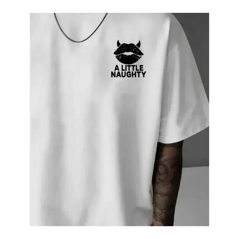 European sizes Little Devil, Stylish Men'S T-Shirt with Sexy Lips And Double-Sided Print Design