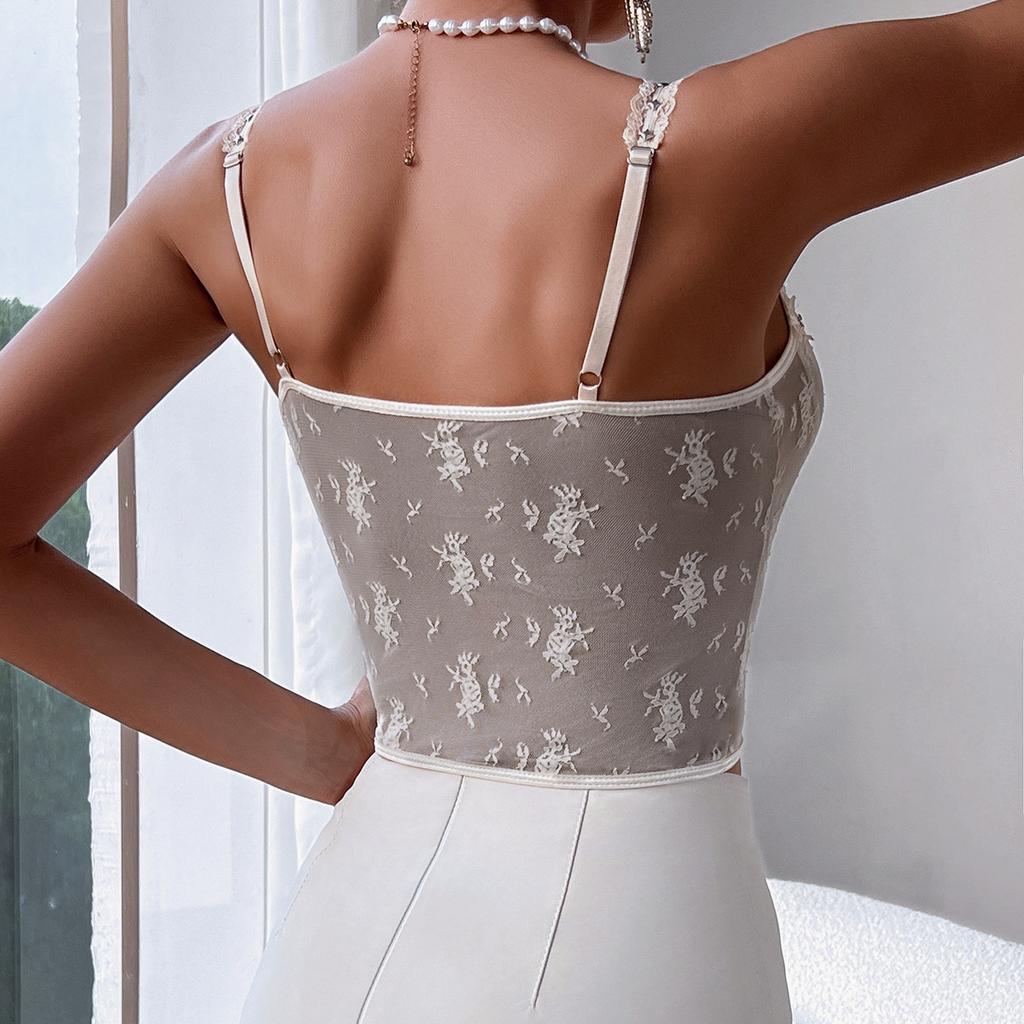 French Sexy Suspender Lace Ins Style Patchwork See Through Women’s Vests & Waistcoats