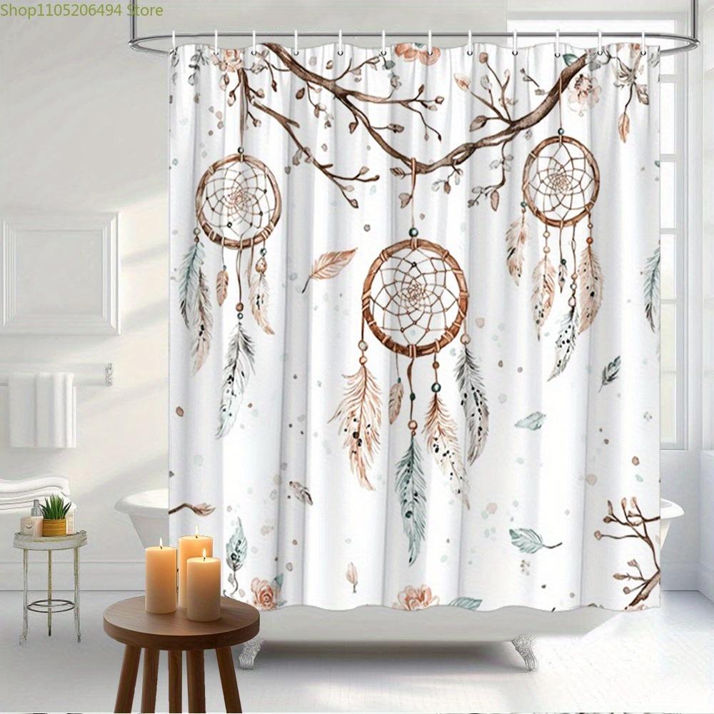 1pc Dreamcatcher Feather Shower Curtain, Bohemian Style Bathroom Decor with Light Leaves and Fantasy Designs, High-Quality Di