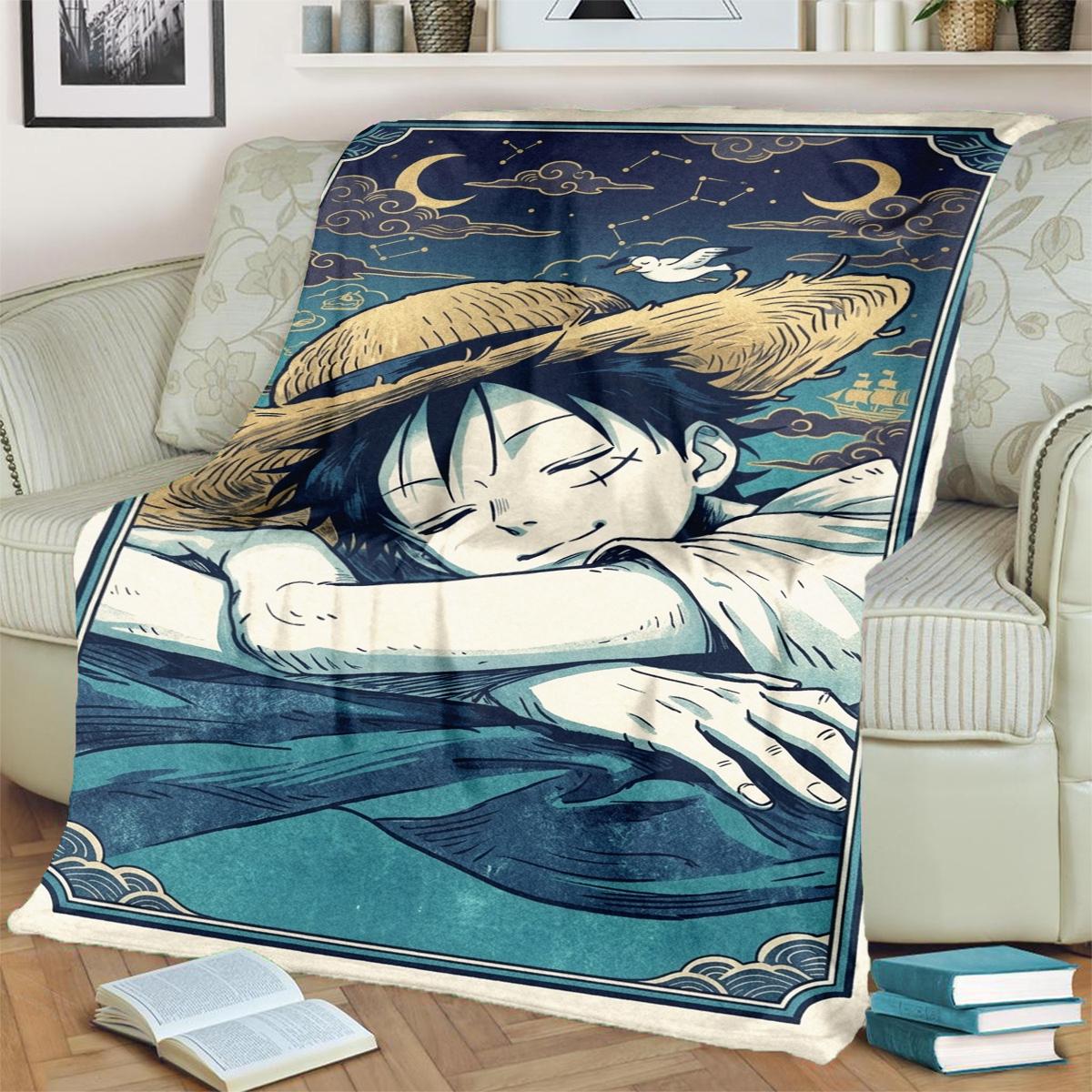 

ONE PIECE Pattern Warm Blanket Flannel Soft for Sofa, Bed, Picnic and Travel 75x90cm