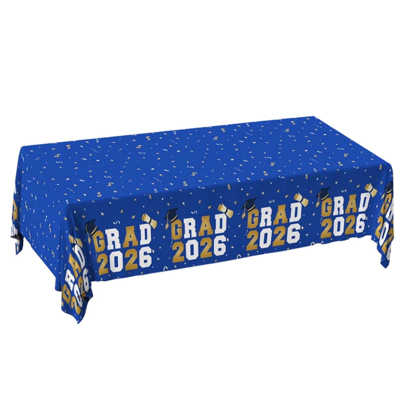 

Graduation 2026 Tablecloth Disposable Plastic Table Cover for Graduation Party Decorations School Events and Gatherings One Size синій