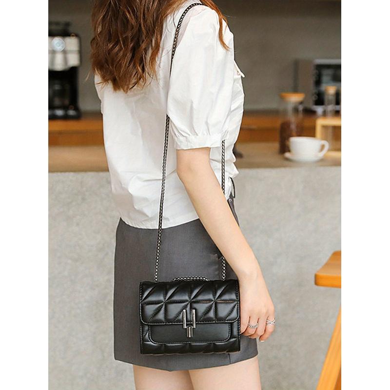 

Классическая квадратная сумка со стеганой отделкой, однотонная сумка на плечо с клапаном, универсальная сумка на цепочке